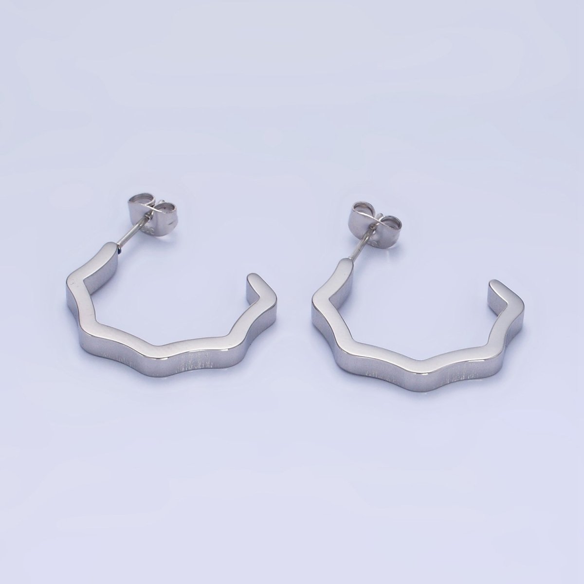 Stainless Steel Wavy Geometric C-Shaped Hoop Earrings in Gold & Silver | AB1376 AB1377 - DLUXCA