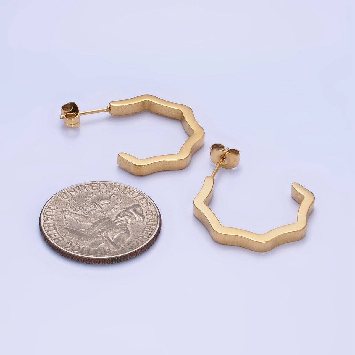 Stainless Steel Wavy Geometric C-Shaped Hoop Earrings in Gold & Silver | AB1376 AB1377 - DLUXCA