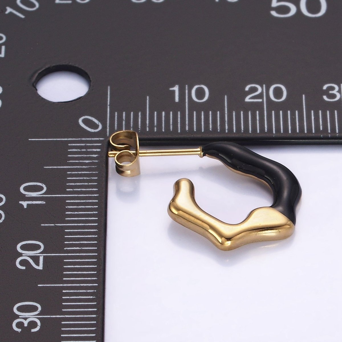 Stainless Steel White, Black Enamel Abstract C-Shaped Hoop Earrings | AB1147 AB1148 - DLUXCA