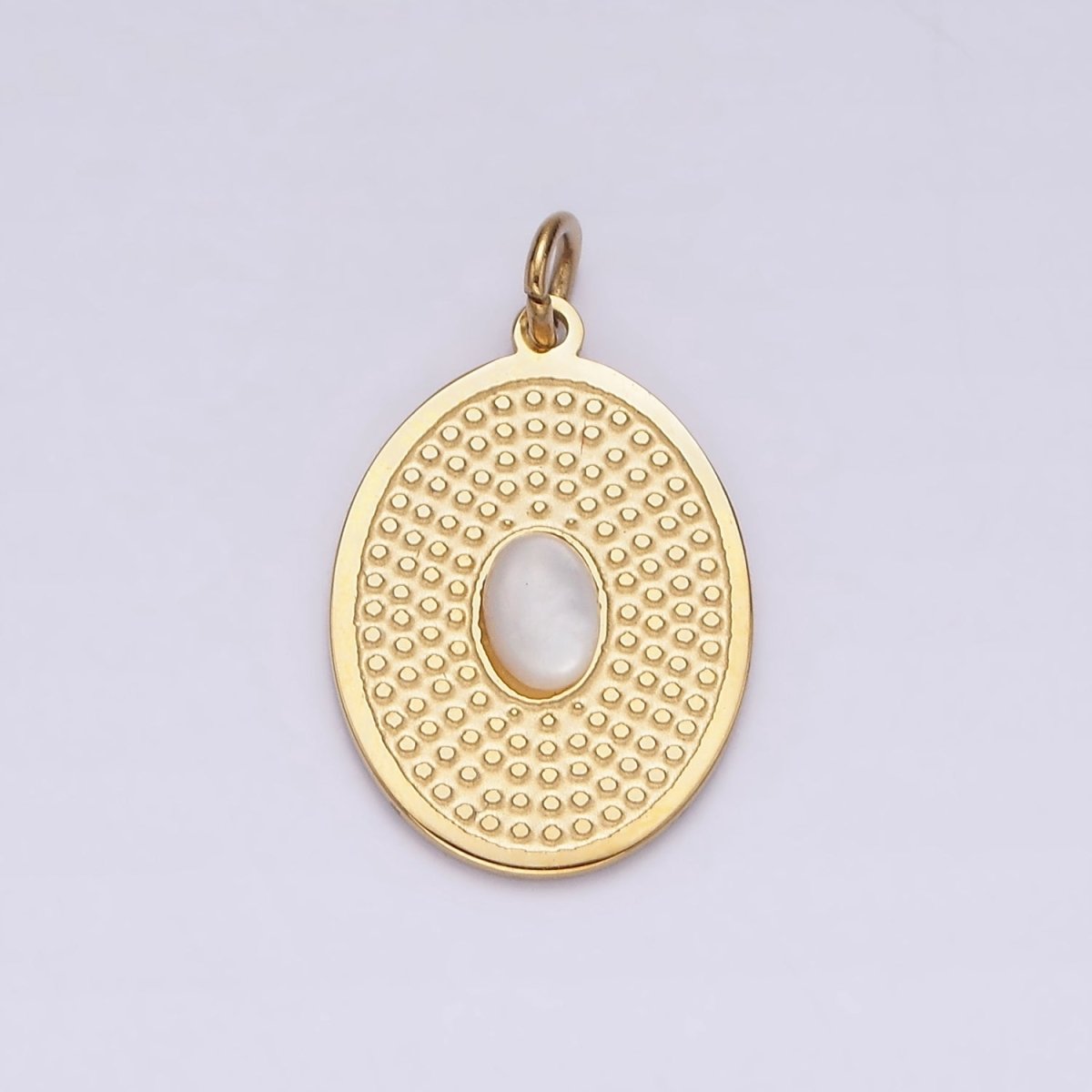 Stainless Steel White Chrysoberyl Cat's Eye Dotted Oval Charm in Gold & Silver | P1326 P1327 - DLUXCA