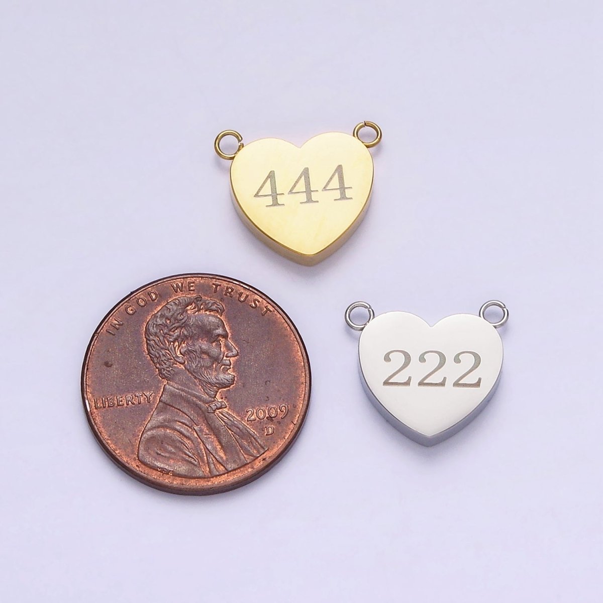 Stainless Steel White Gold Filled Angel Number Numerology Engraved Heart Connector | P557~P565 - DLUXCA