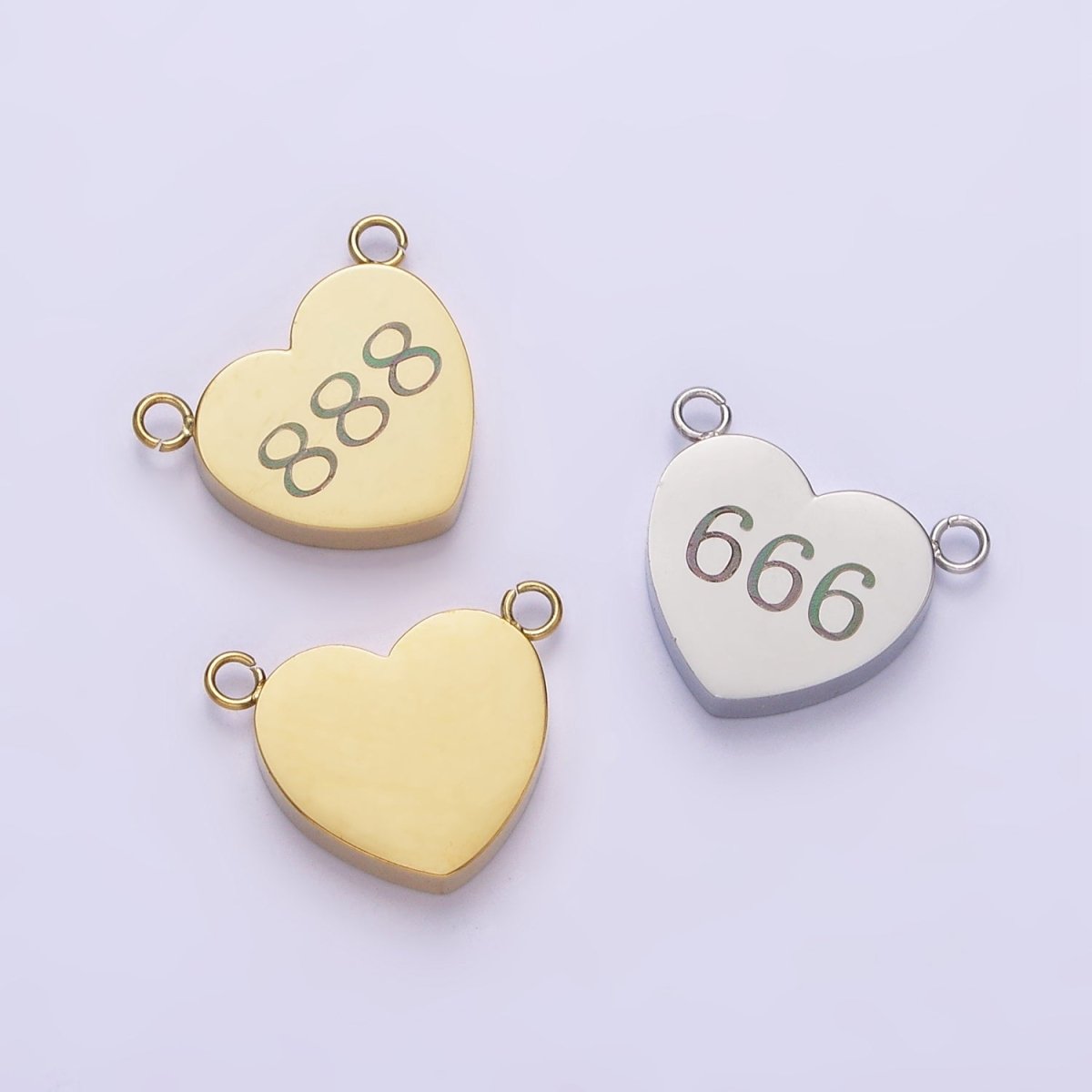 Stainless Steel White Gold Filled Angel Number Numerology Engraved Heart Connector | P557~P565 - DLUXCA