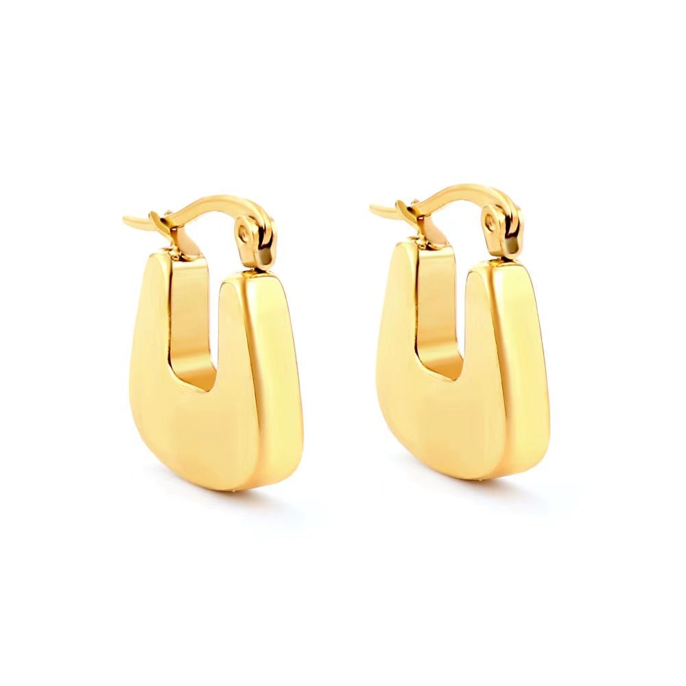 Stainless Steel Wide U-Shaped Geometric Latch Hoop Earrings in Gold & Silver | AB538 AB539 - DLUXCA