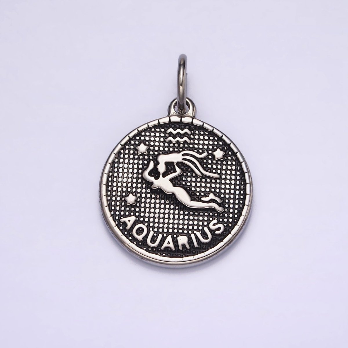 Stainless Steel Zodiac Astrological Sign Birth Star Constellation Dotted Round Silver Charm | A1229~A1234 - DLUXCA