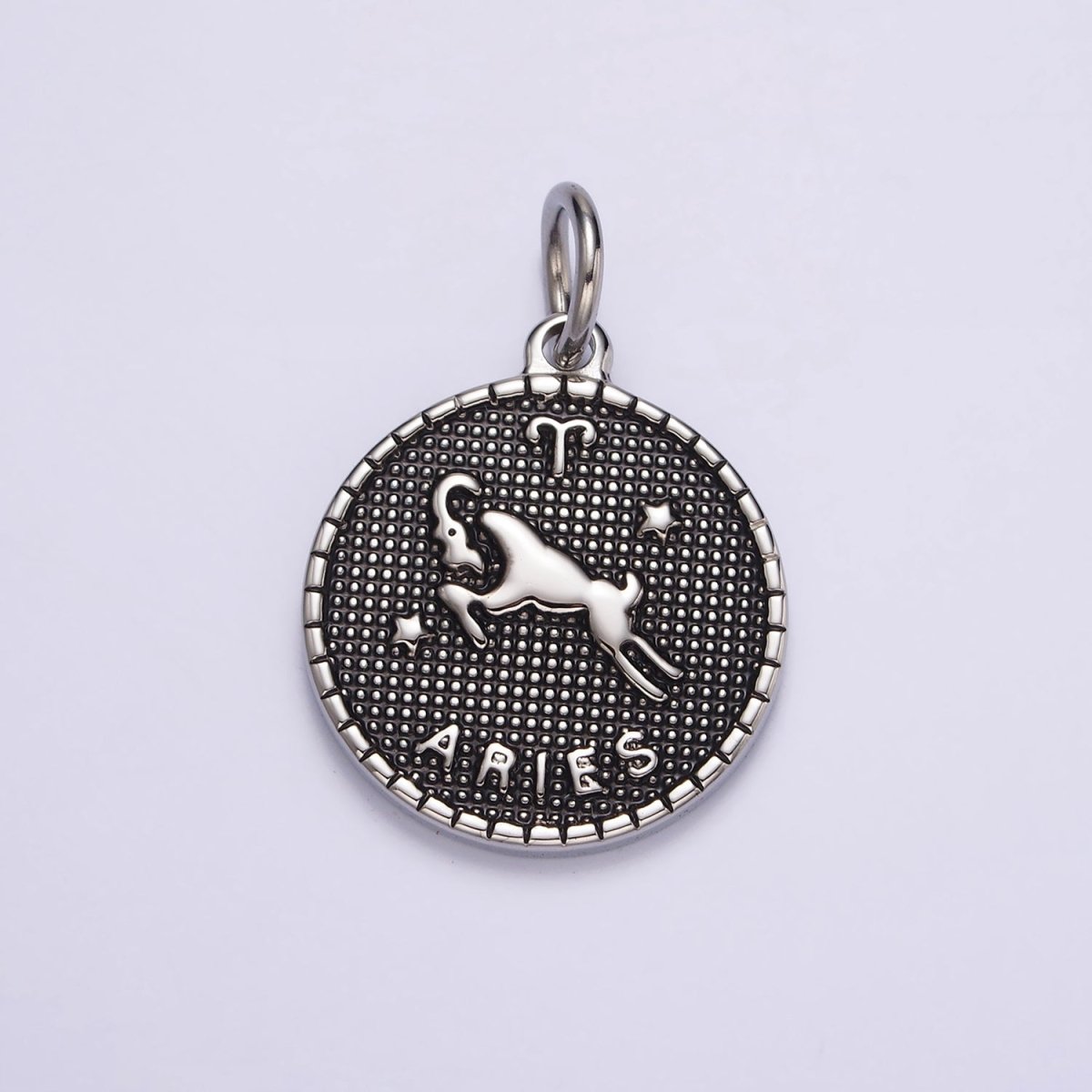 Stainless Steel Zodiac Astrological Sign Birth Star Constellation Dotted Round Silver Charm | A1229~A1234 - DLUXCA