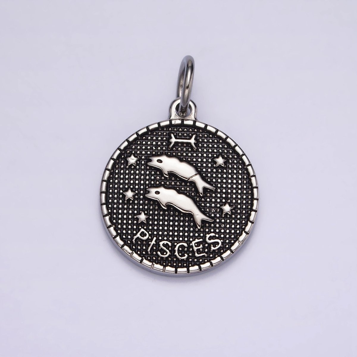 Stainless Steel Zodiac Astrological Sign Birth Star Constellation Dotted Round Silver Charm | A1229~A1234 - DLUXCA