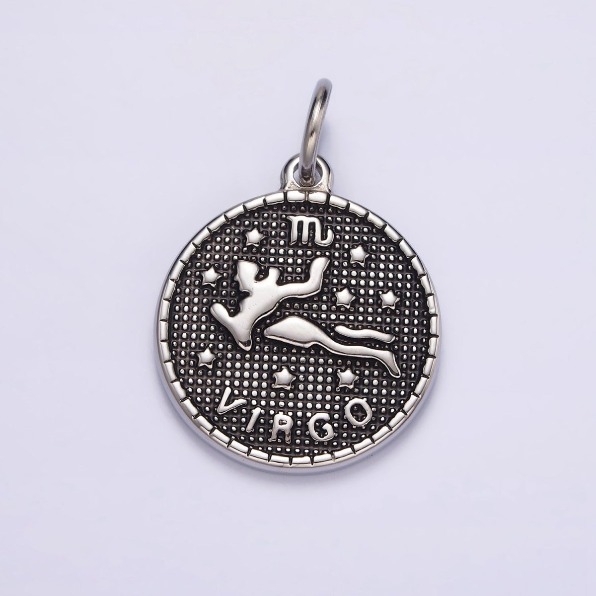 Stainless Steel Zodiac Astrological Sign Birth Star Constellation Dotted Round Silver Charm | A1229~A1234 - DLUXCA