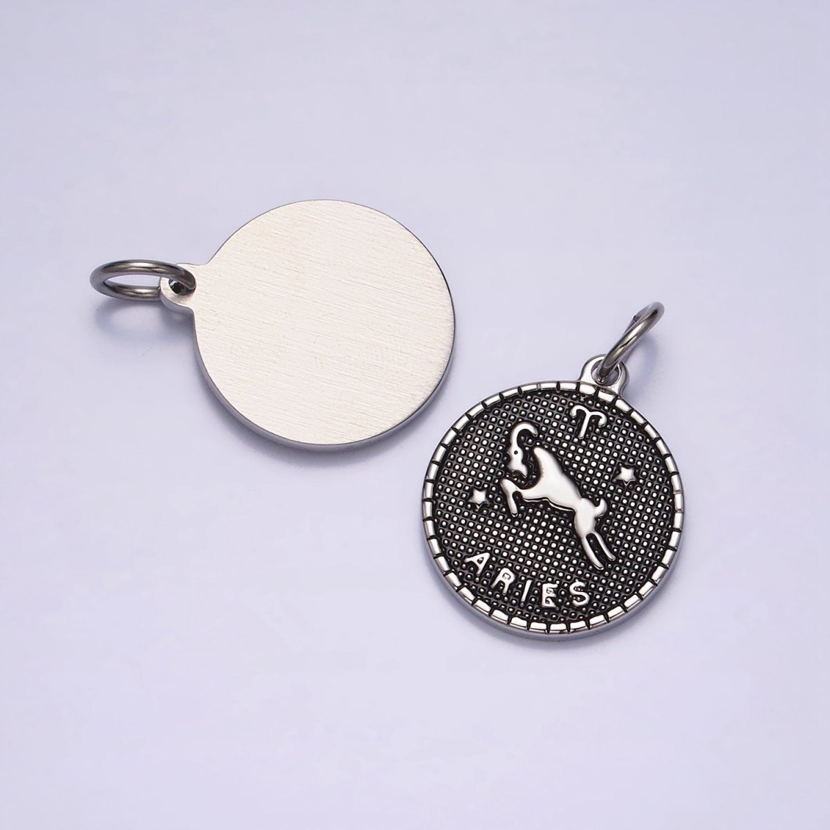 Stainless Steel Zodiac Astrological Sign Birth Star Constellation Dotted Round Silver Charm | A1229~A1234 - DLUXCA