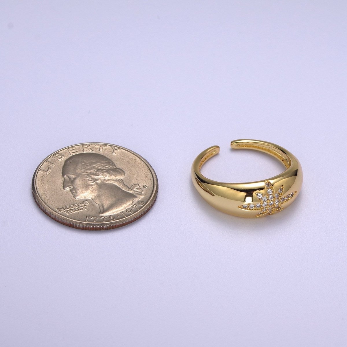 Star Dome Ring, Adjustable Gold Ring, Chunky Ring, Stackable Ring for Statement Jewelry Birthday Gift Idea for Her woman ring S-169 - DLUXCA