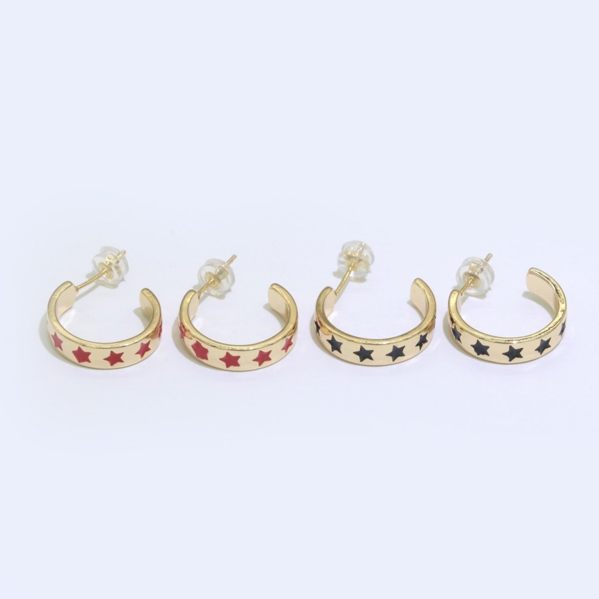 Star Enamel Round hoop earrings 17.5mm, Lead Nickel free Earrings Y2K Simple Round hoop P-235~P-238 - DLUXCA
