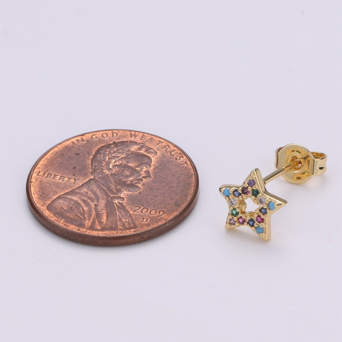 Star eStud Earring | Gold Star Earring | Five Star Stud Earring With Cubic Zirconia Celestial Jewelry Minimalist jewelry Q-253 - DLUXCA