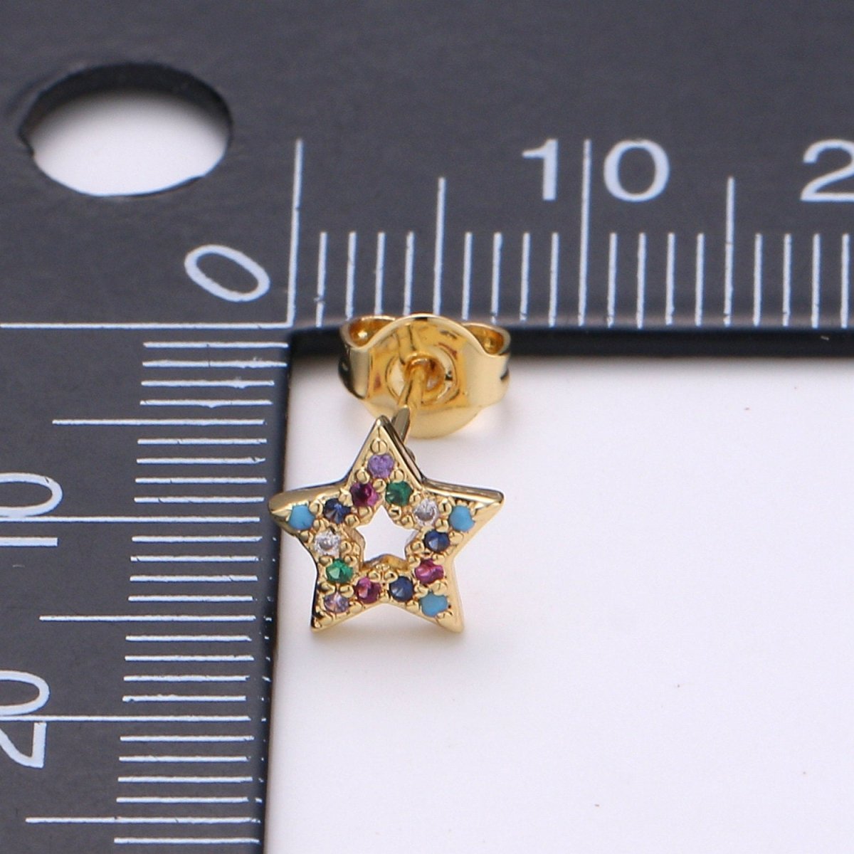 Star eStud Earring | Gold Star Earring | Five Star Stud Earring With Cubic Zirconia Celestial Jewelry Minimalist jewelry Q-253 - DLUXCA