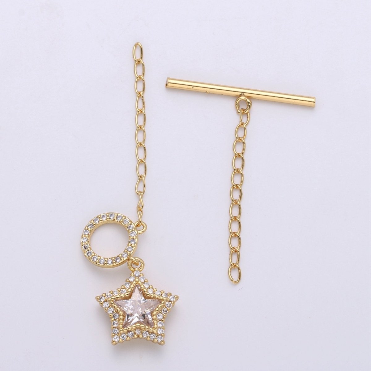 Star Pave CZ Toggle Clasp Silver, 24K Gold Filled Toggle Clasp Micro Pave Clear CZ OT Toggle Clasp, For Necklacet/Bracelet Jewelry Supplies K-450 K-451 - DLUXCA