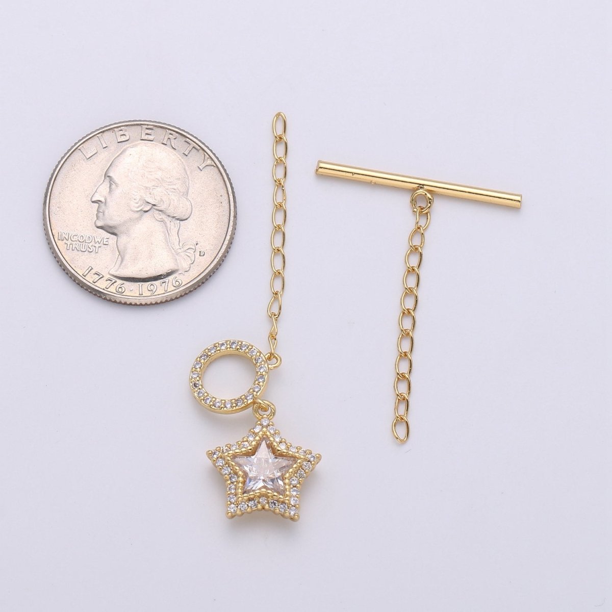 Star Pave CZ Toggle Clasp Silver, 24K Gold Filled Toggle Clasp Micro Pave Clear CZ OT Toggle Clasp, For Necklacet/Bracelet Jewelry Supplies K-450 K-451 - DLUXCA