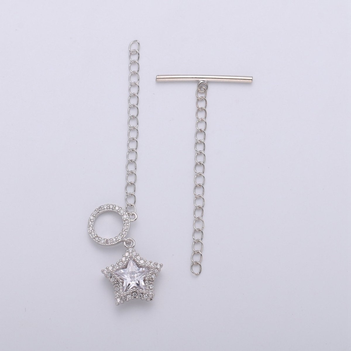 Star Pave CZ Toggle Clasp Silver, 24K Gold Filled Toggle Clasp Micro Pave Clear CZ OT Toggle Clasp, For Necklacet/Bracelet Jewelry Supplies K-450 K-451 - DLUXCA