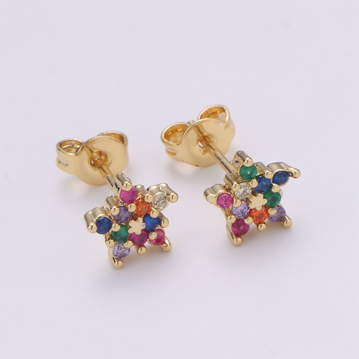Star stud earrings Gold Multi Color Cz earrings, dainty Earring studs, tiny studs gold, tiny earrings, Multi Color studs Q-255 - DLUXCA