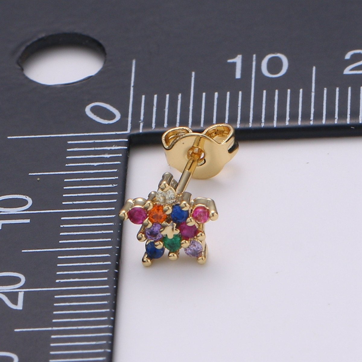 Star stud earrings Gold Multi Color Cz earrings, dainty Earring studs, tiny studs gold, tiny earrings, Multi Color studs Q-255 - DLUXCA