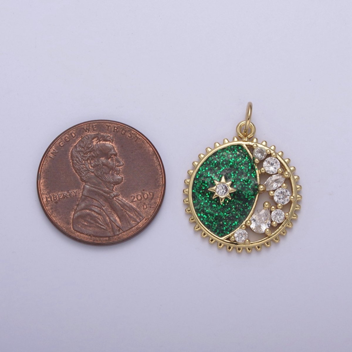 Starburst Star Glitter Sparkle Coin Charm, 17mm coin Gold Filled CZ Coin, Celestial CZ Drop Pendant N-726 - N-728 - DLUXCA