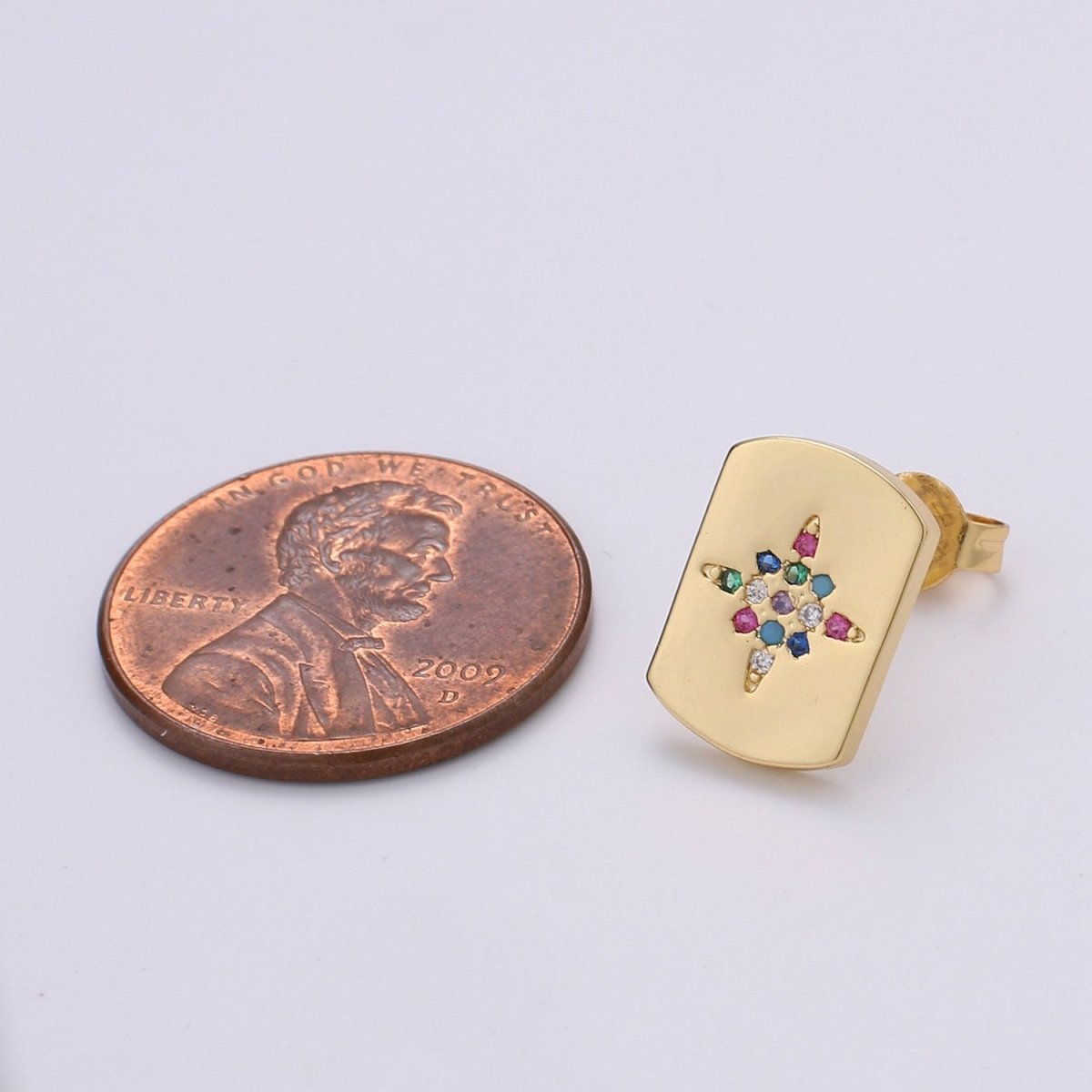 Starburst Stud Earring | Gold Star Earring | North Star Stud Earring With Cubic Zirconia 14k Gold Filled Q-299 - DLUXCA