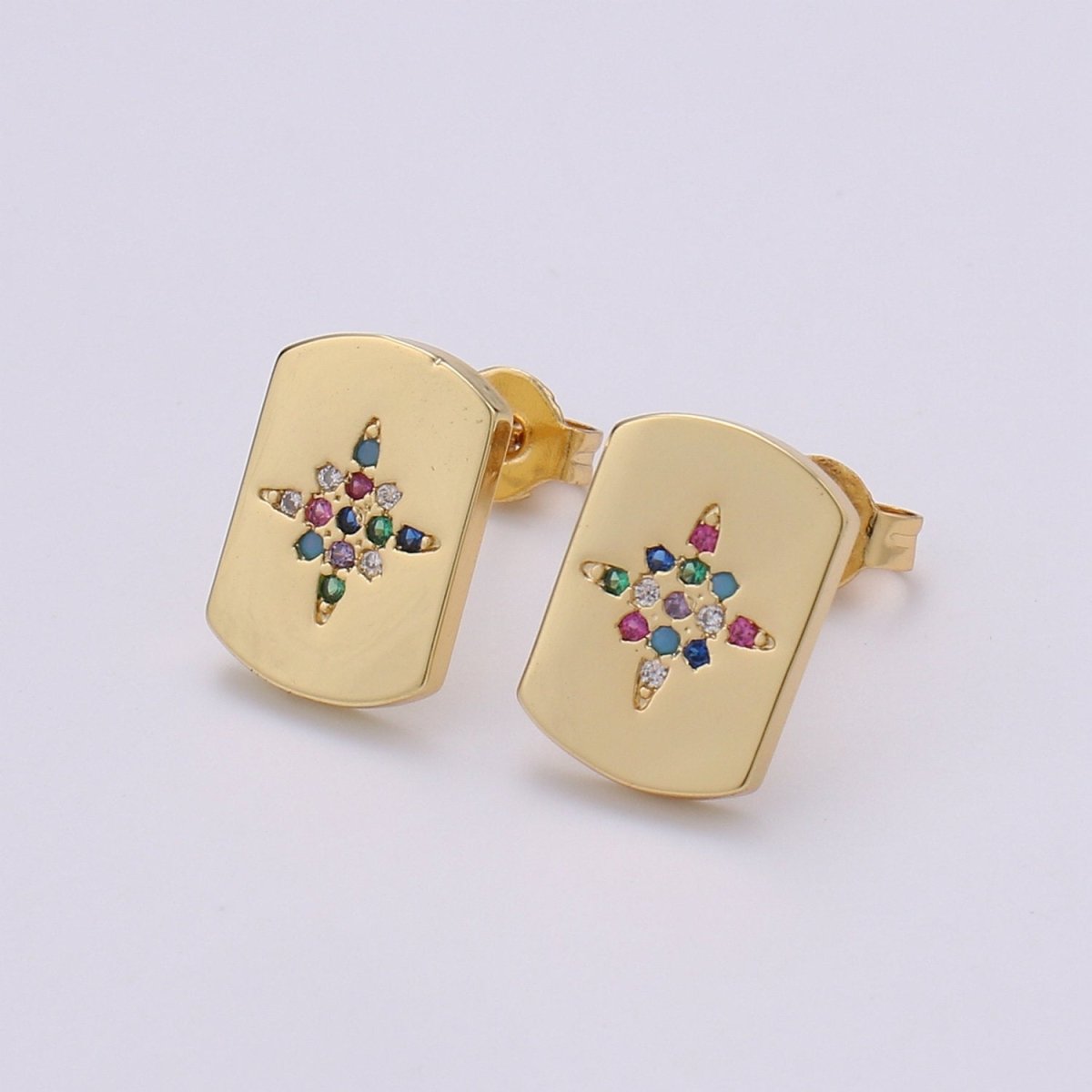 Starburst Stud Earring | Gold Star Earring | North Star Stud Earring With Cubic Zirconia 14k Gold Filled Q-299 - DLUXCA