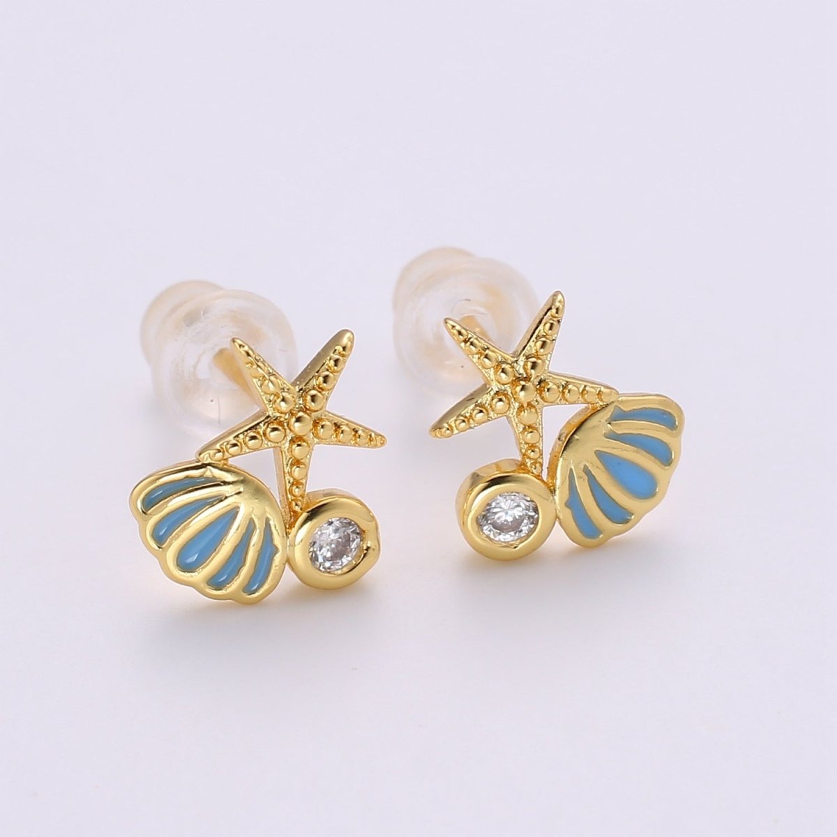 Starfish Ocean Under the Sea Stud Earring with Cz stone Q-378 Q-379 - DLUXCA