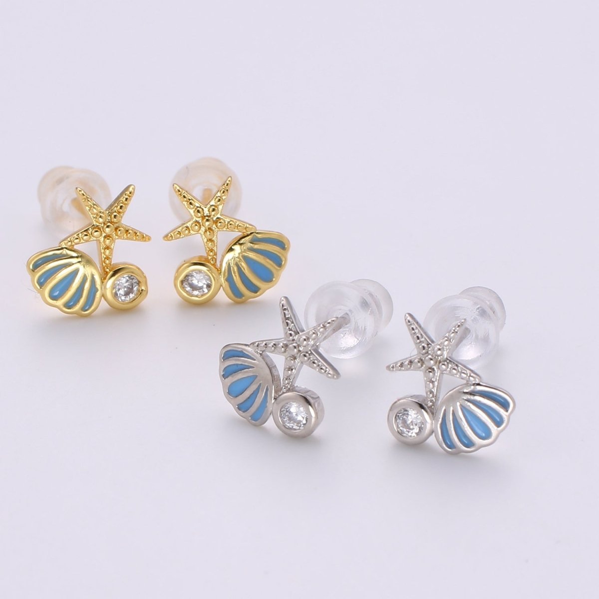 Starfish Ocean Under the Sea Stud Earring with Cz stone Q-378 Q-379 - DLUXCA