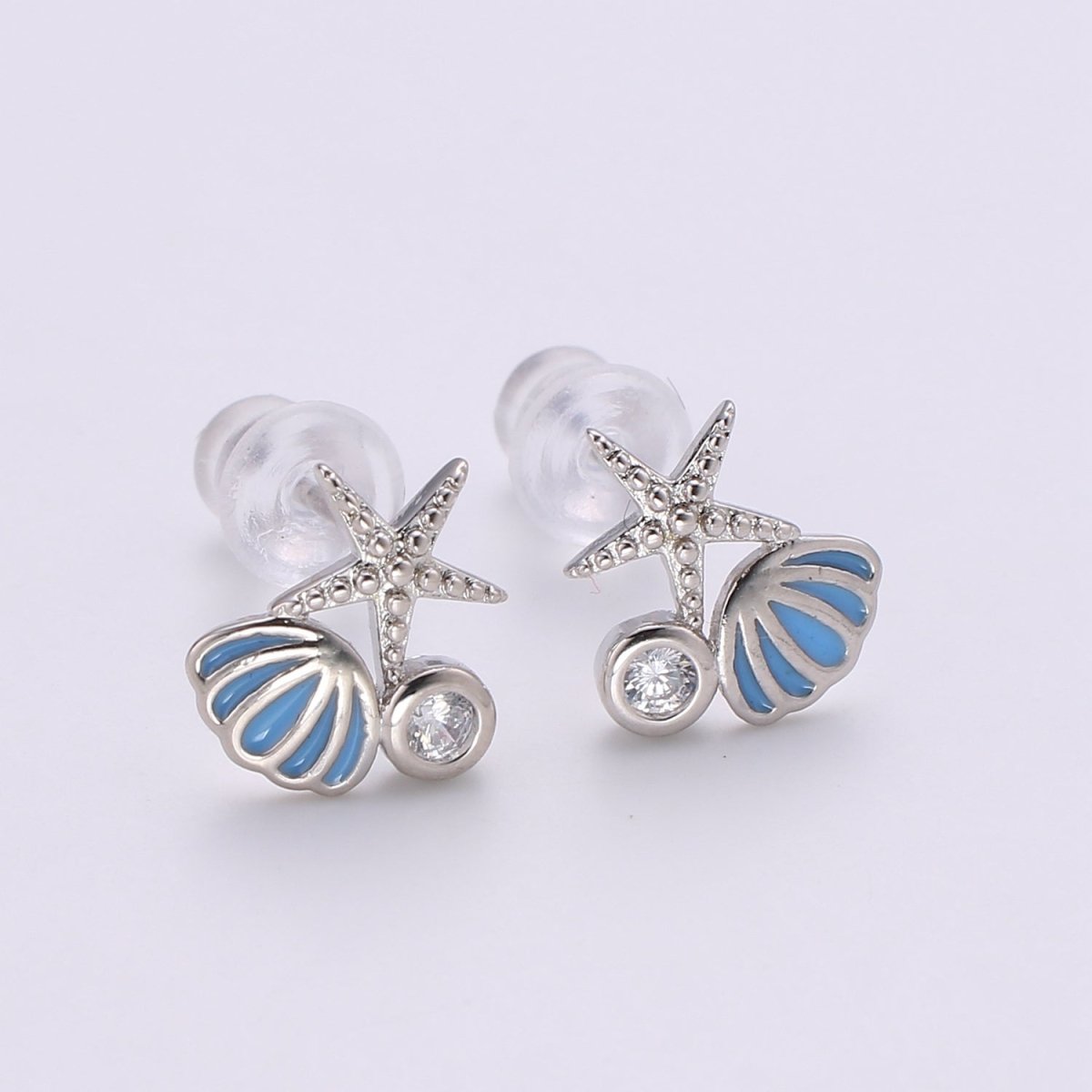 Starfish Ocean Under the Sea Stud Earring with Cz stone Q-378 Q-379 - DLUXCA