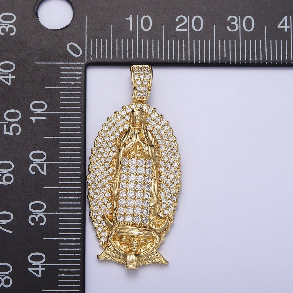 Statement 14K Gold Filled Lady Guadalupe Oval Pendant Gold Virgin Mary Charm Micro Pave Religious Jewelry AA-300 - DLUXCA
