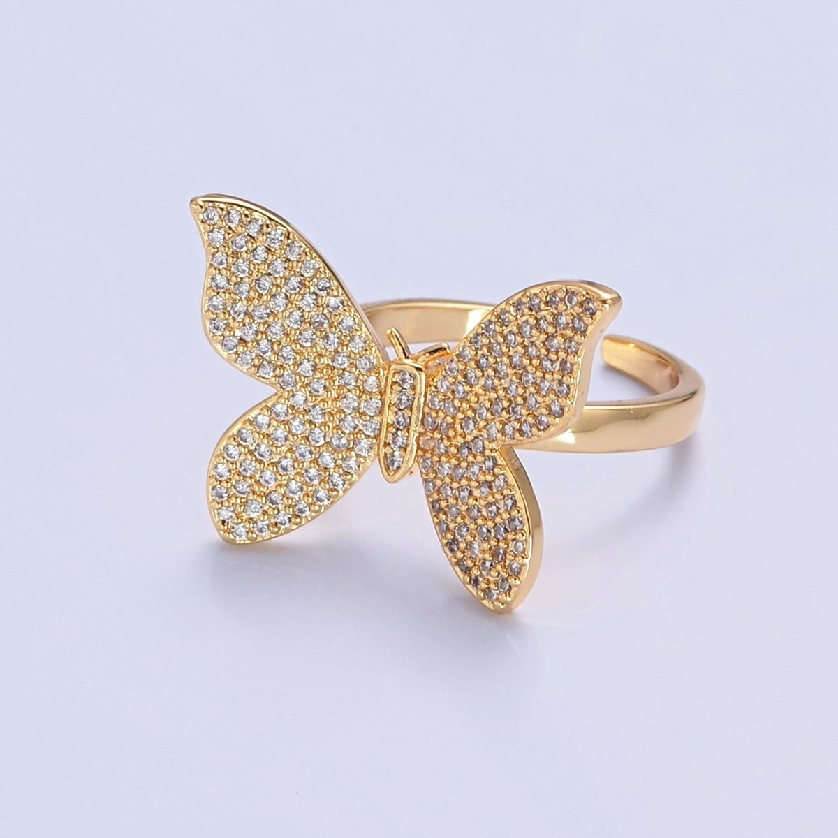 Statement Big Mariposa Ring Gold Pave Silver Butterfly Ring Open Adjustable Jewelry O-2229 O-2230 - DLUXCA