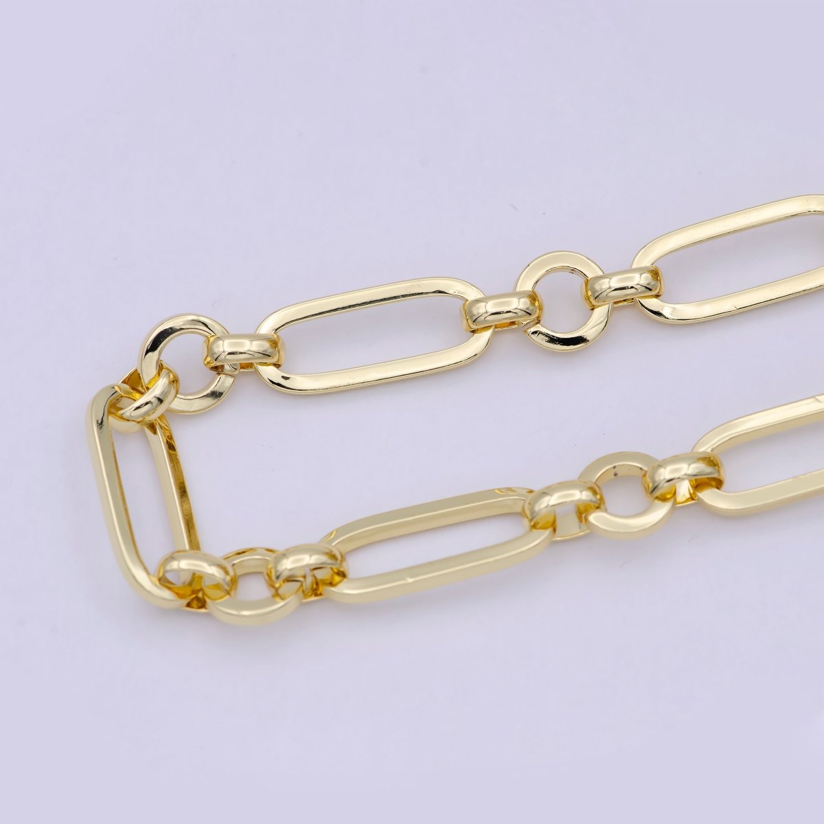 Statement Bold Chunky Gold Elongated Thick PaperClip Long and short Chain with Rolo & Cable Link, Unfinished Chain by Yard For Jewelry Making | ROLL-704 Clearance Pricing - DLUXCA