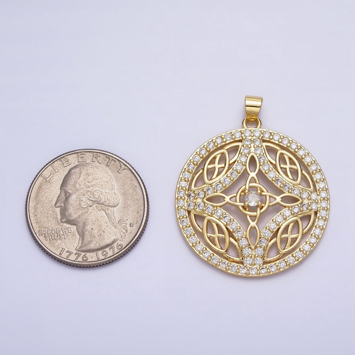 Statement Medallion Pendant Micro Pave Round Disc Charm in 24k Gold Filled AA256 - DLUXCA