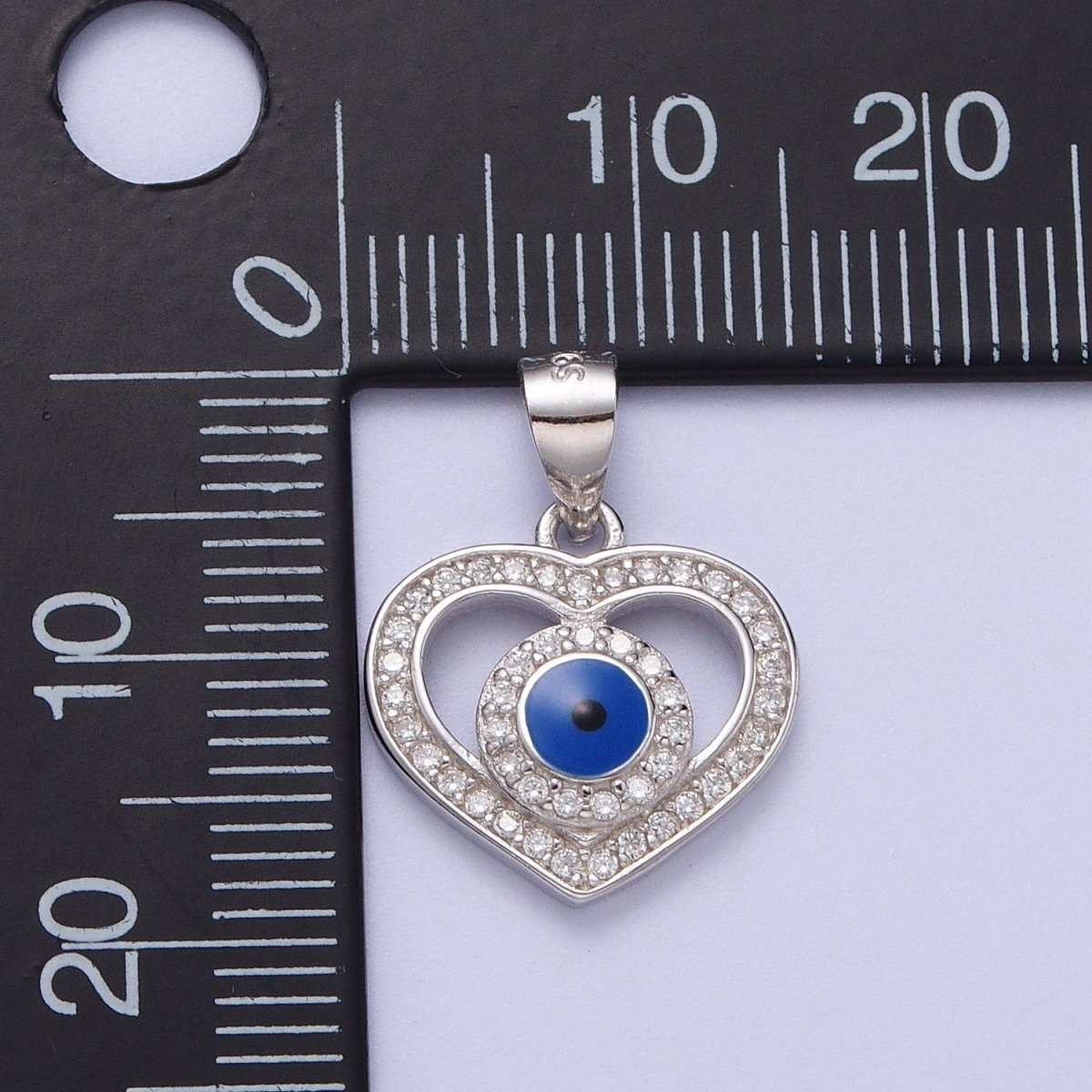 Sterling Silver Blue Evil Eye Pendant Cubic Zirconia Heart Charm For Protection Jewelry SL-405 - DLUXCA