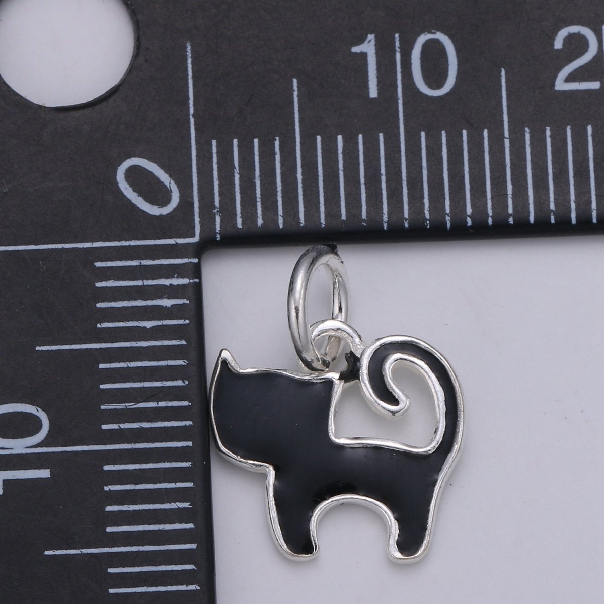 Sterling Silver Cat Charm. Kitten Charm Black White Cat Enamel Charm 925 Sterling Silver Cat Charm. Cat Lover Gift SL-007 - DLUXCA