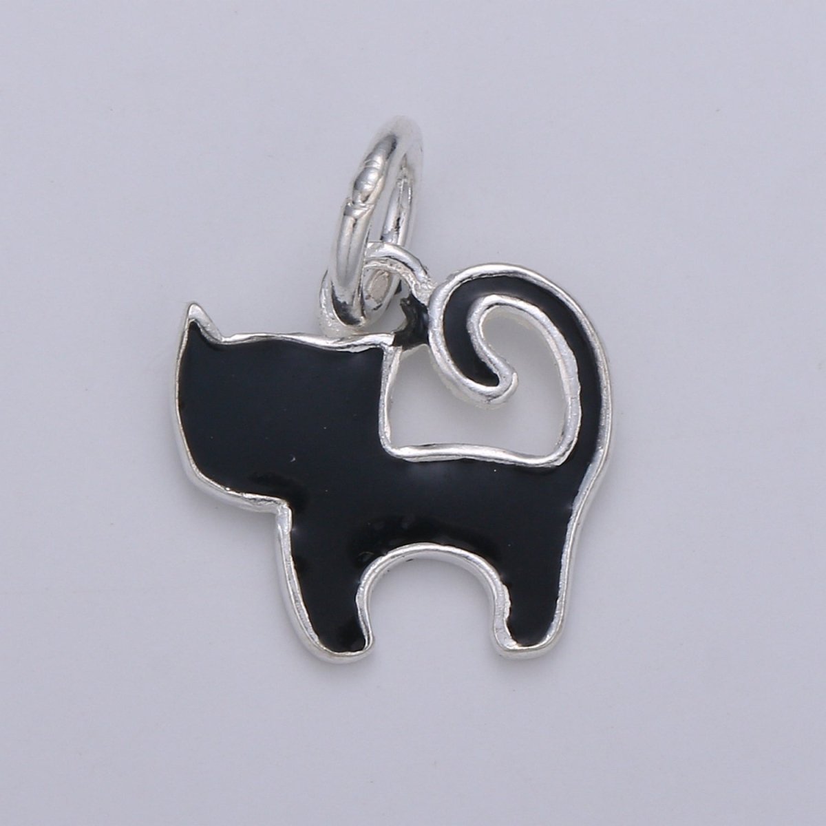 Sterling Silver Cat Charm. Kitten Charm Black White Cat Enamel Charm 925 Sterling Silver Cat Charm. Cat Lover Gift SL-007 - DLUXCA