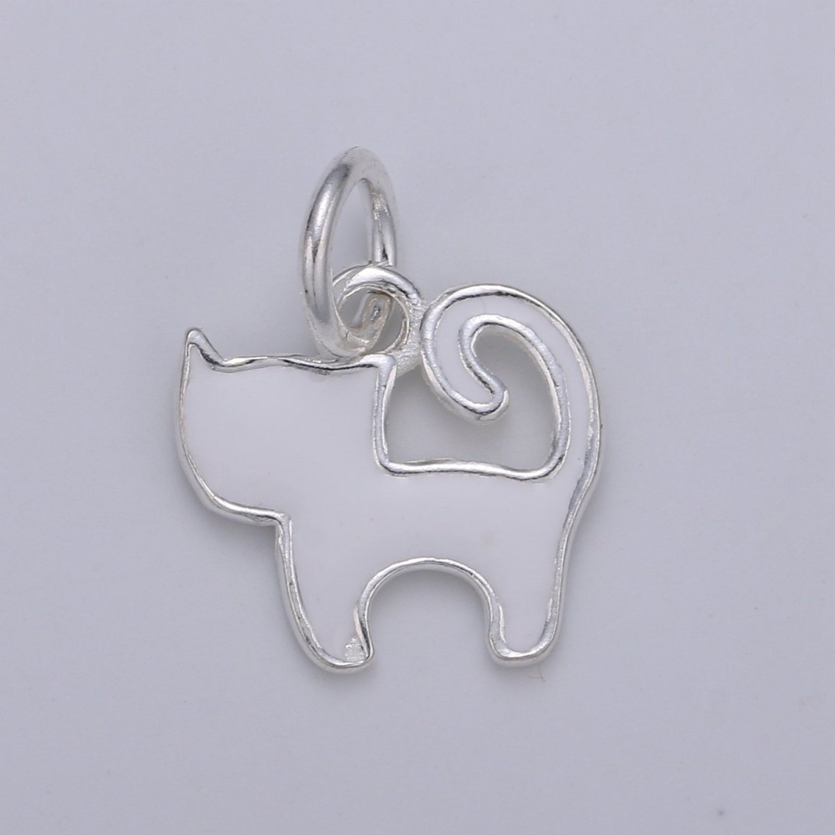 Sterling Silver Cat Charm. Kitten Charm White Cat Enamel Charm 925 Sterling Silver Cat Charm. Cat Lover Gift SL-008 - DLUXCA