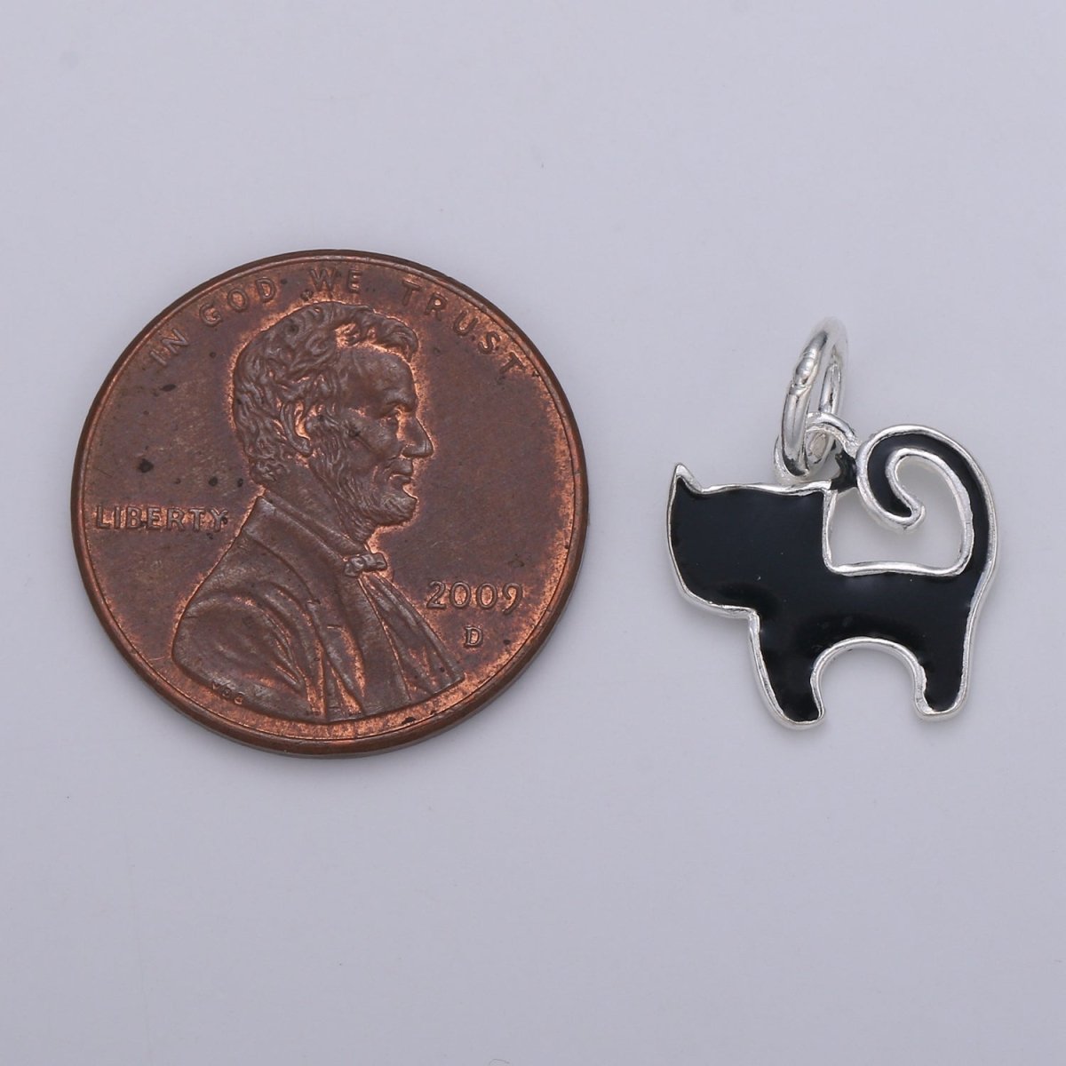 Sterling Silver Cat Charm. Kitten Charm White Cat Enamel Charm 925 Sterling Silver Cat Charm. Cat Lover Gift SL-008 - DLUXCA