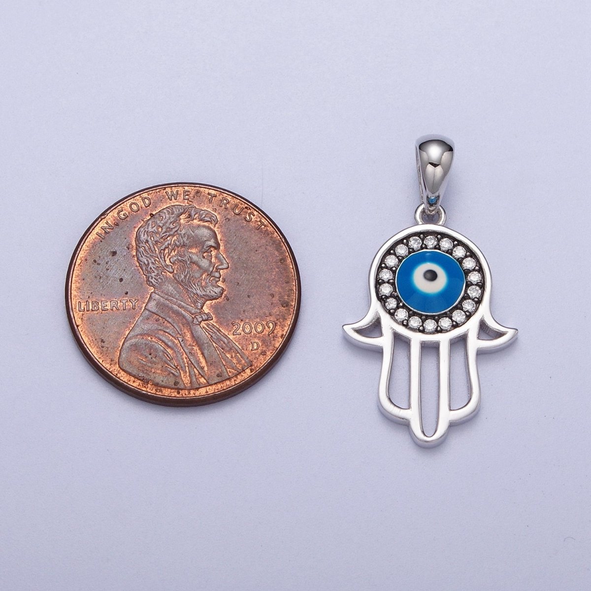 Sterling Silver Evil Eye Charm Hamsa Hand Pendant Amulet Protection Jewelry SL-406 - DLUXCA