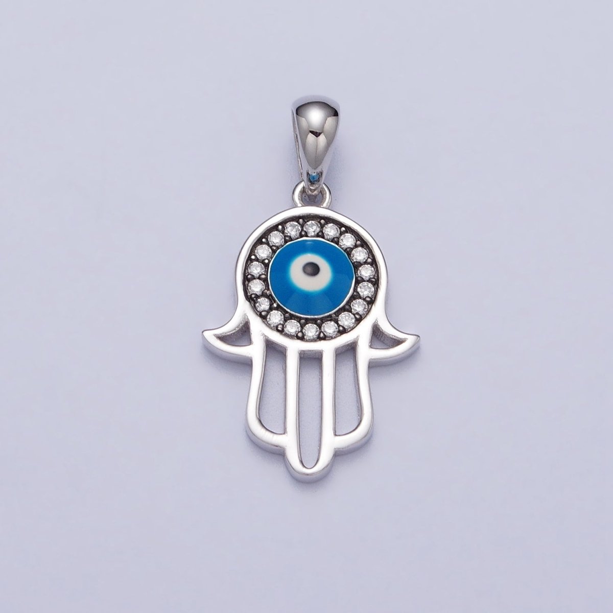 Sterling Silver Evil Eye Charm Hamsa Hand Pendant Amulet Protection Jewelry SL-406 - DLUXCA