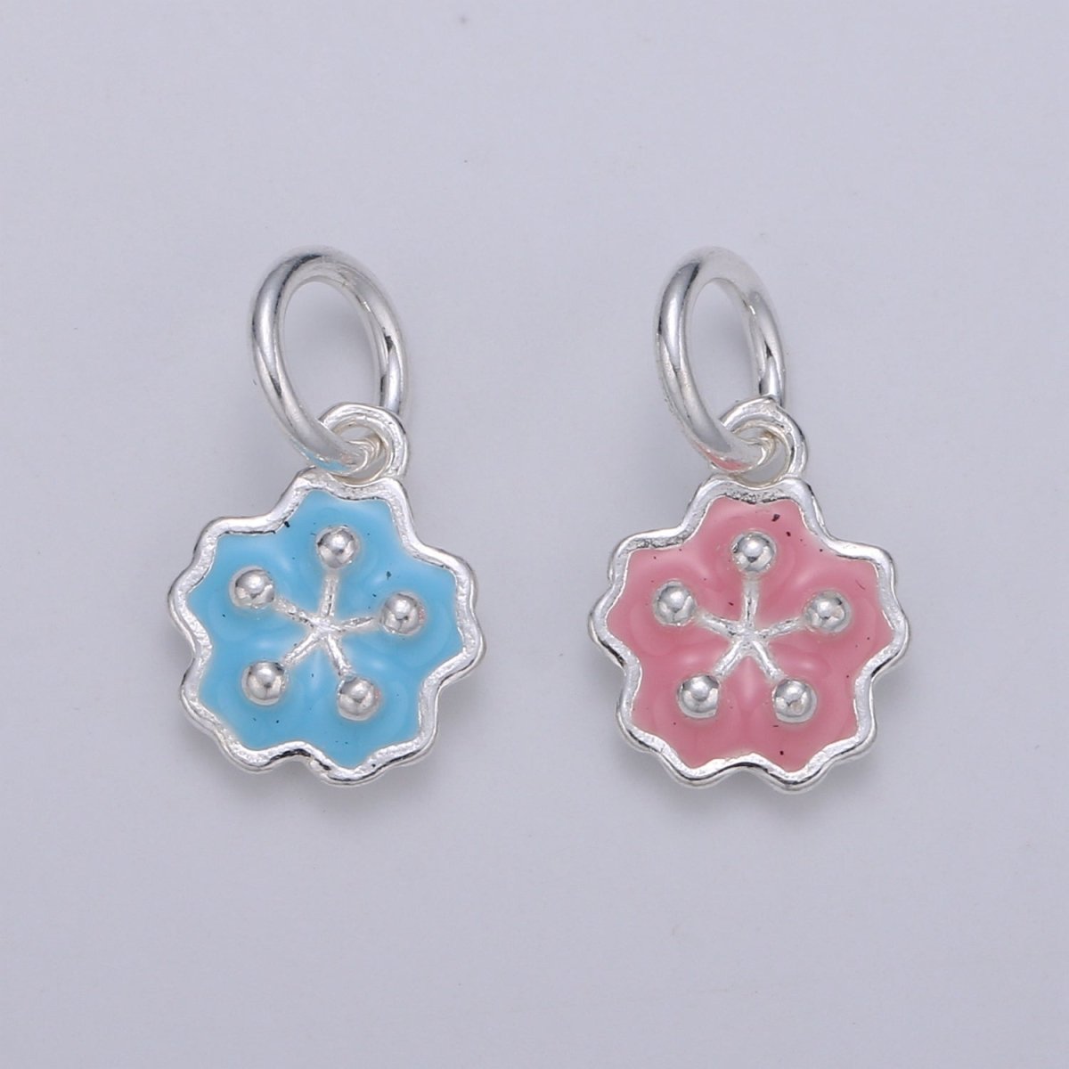 Sterling Silver Flower Charm Baby Blue Pink Flower Charm Dainty Silver Charm 925 Sterling Silver Charm SL-009 SL-010 - DLUXCA
