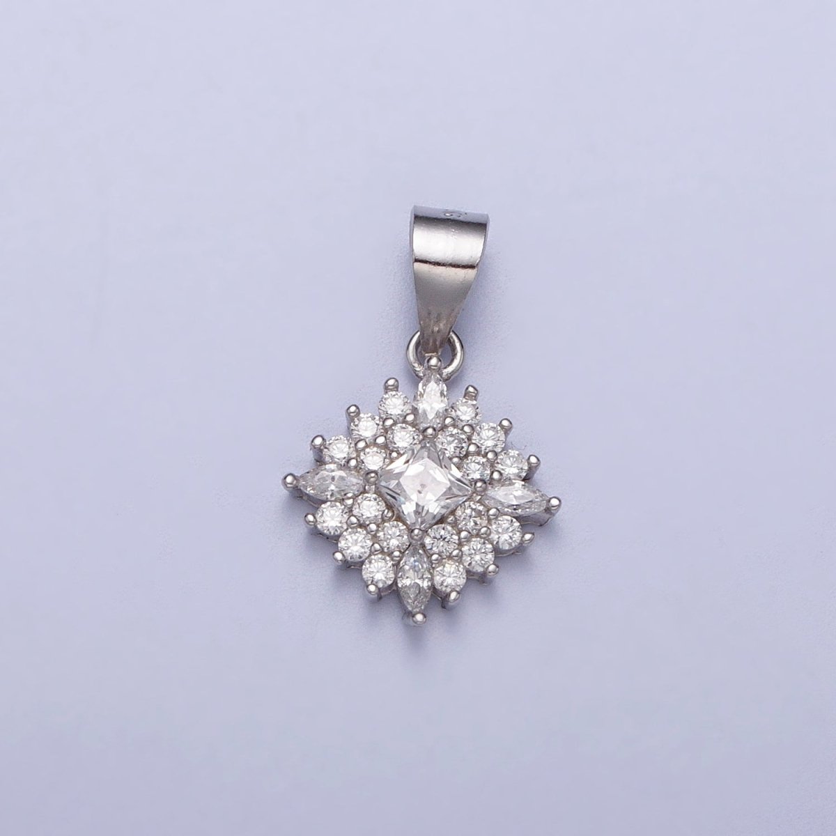 Sterling Silver S925 19mm Clear CZ Rhombus Flower Pendant | SL-398 - DLUXCA