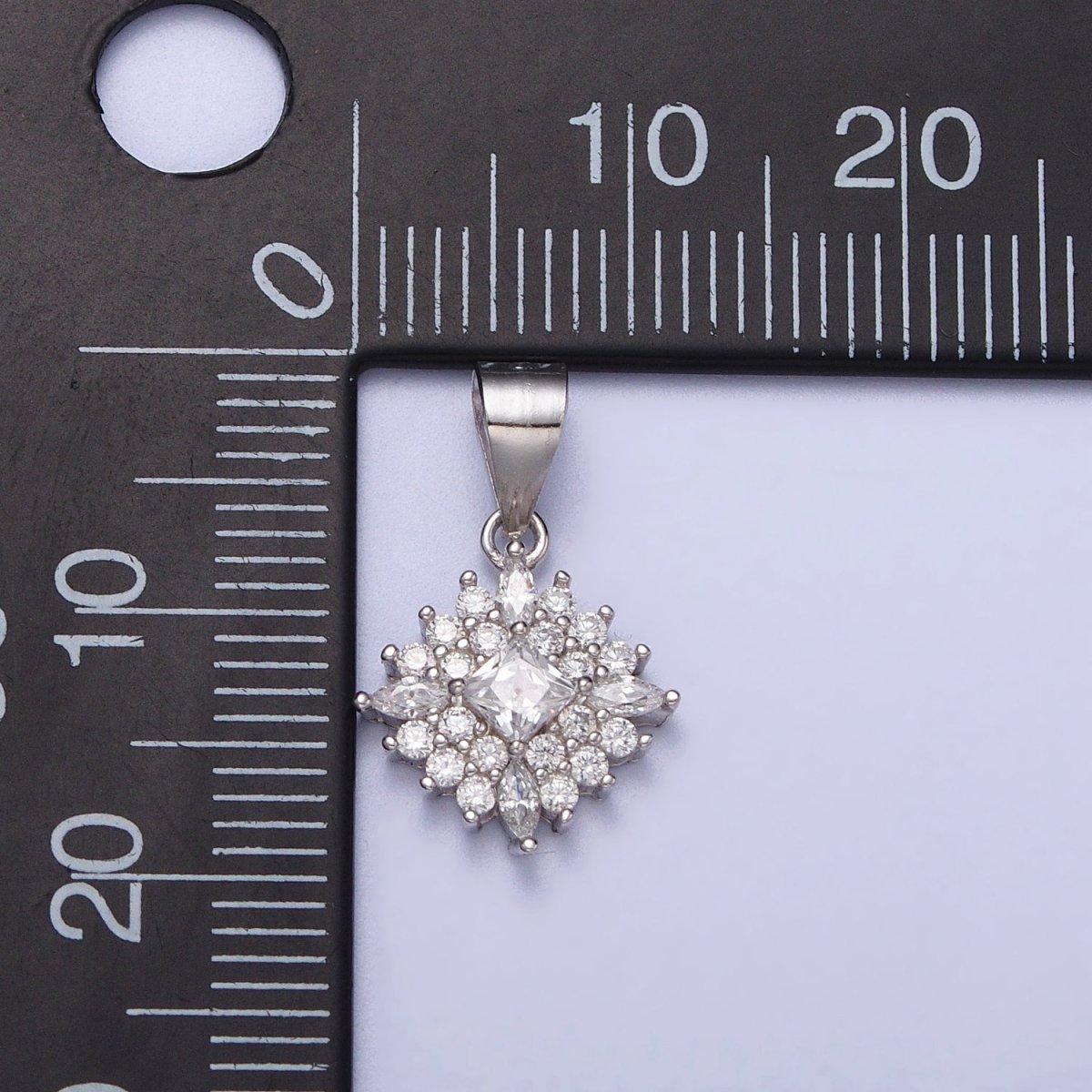Sterling Silver S925 19mm Clear CZ Rhombus Flower Pendant | SL-398 - DLUXCA