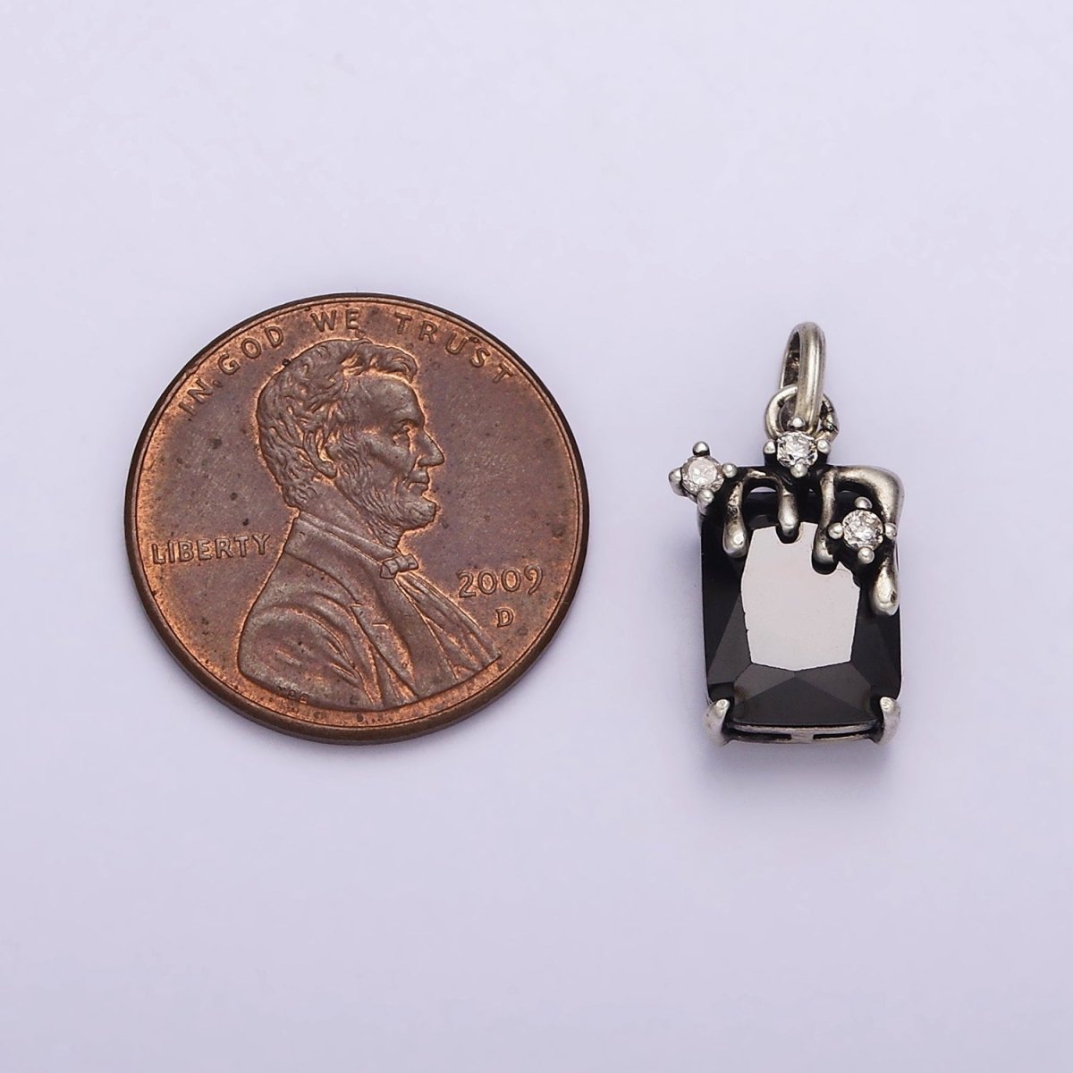 Sterling Silver S925 Black Baguette CZ Molten Drip Charm | SL-324 - DLUXCA