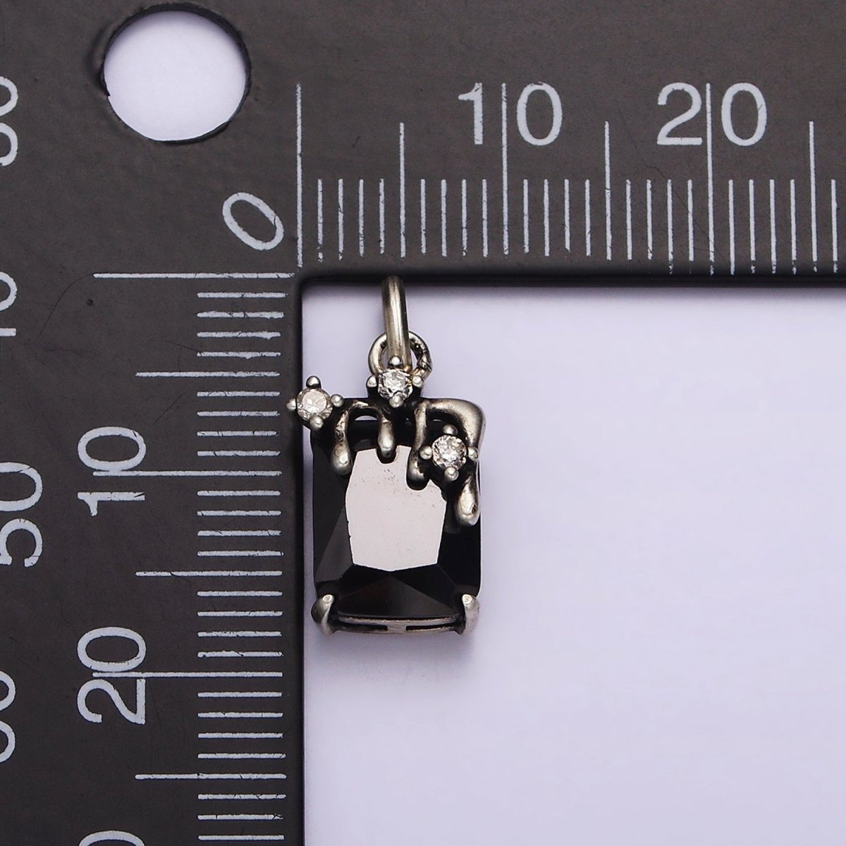 Sterling Silver S925 Black Baguette CZ Molten Drip Charm | SL-324 - DLUXCA