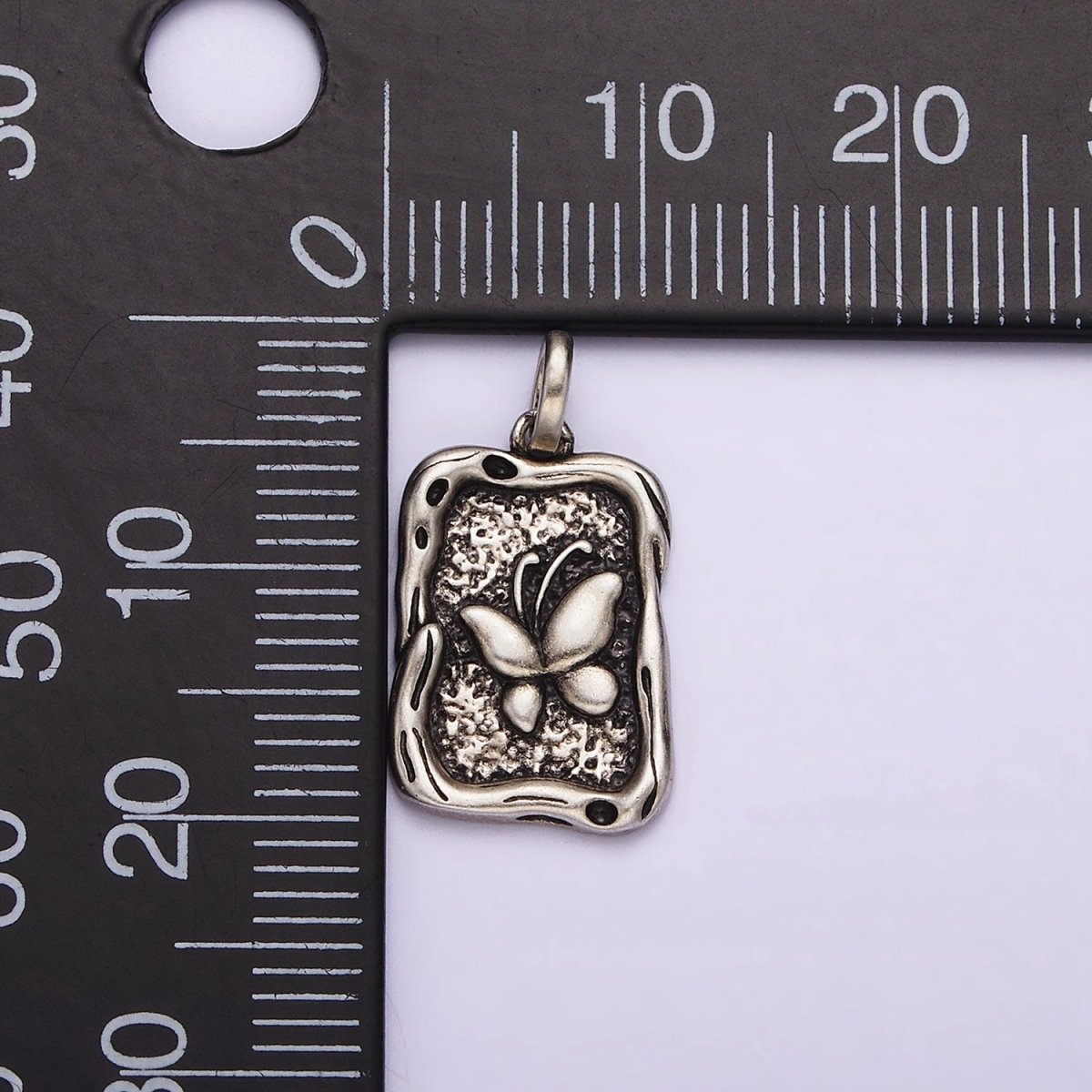 Sterling Silver S925 Butterfly Textured Hammered Rectangular Stamped Pendant | SL-330 - DLUXCA