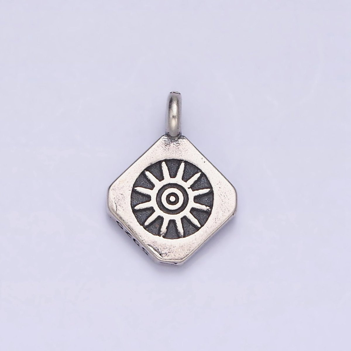 Sterling Silver S925 Celestial Sun Rounded Rhombus Charm | SL-280 - DLUXCA