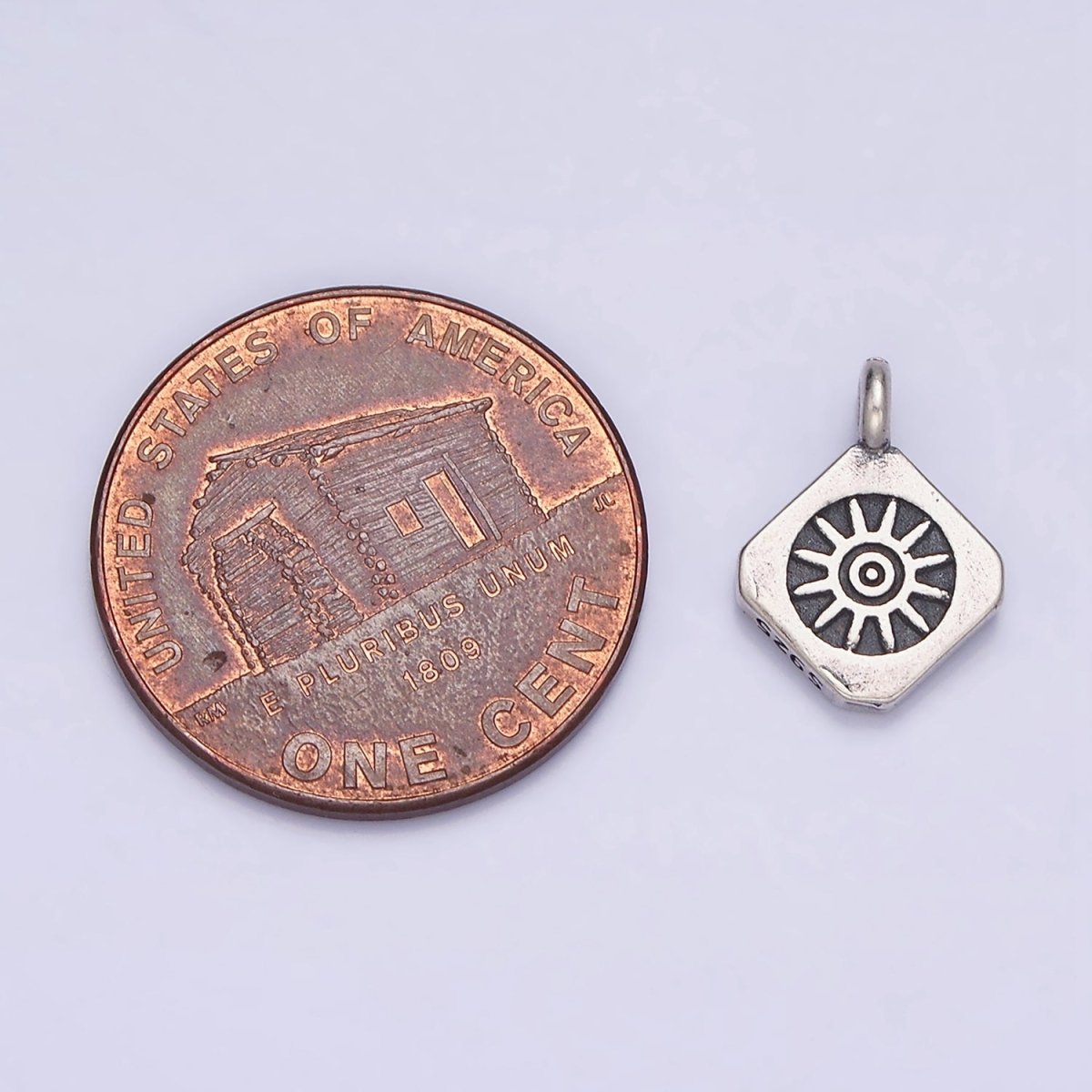 Sterling Silver S925 Celestial Sun Rounded Rhombus Charm | SL-280 - DLUXCA