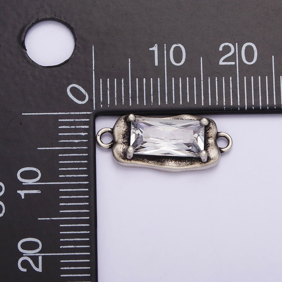 Sterling Silver S925 Clear CZ Baguette Abstract Molten Silver Connector | SL-304 - DLUXCA