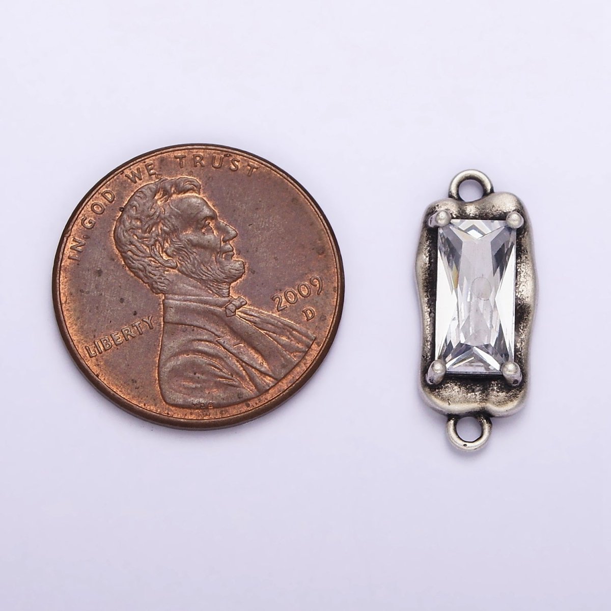 Sterling Silver S925 Clear CZ Baguette Abstract Molten Silver Connector | SL-304 - DLUXCA