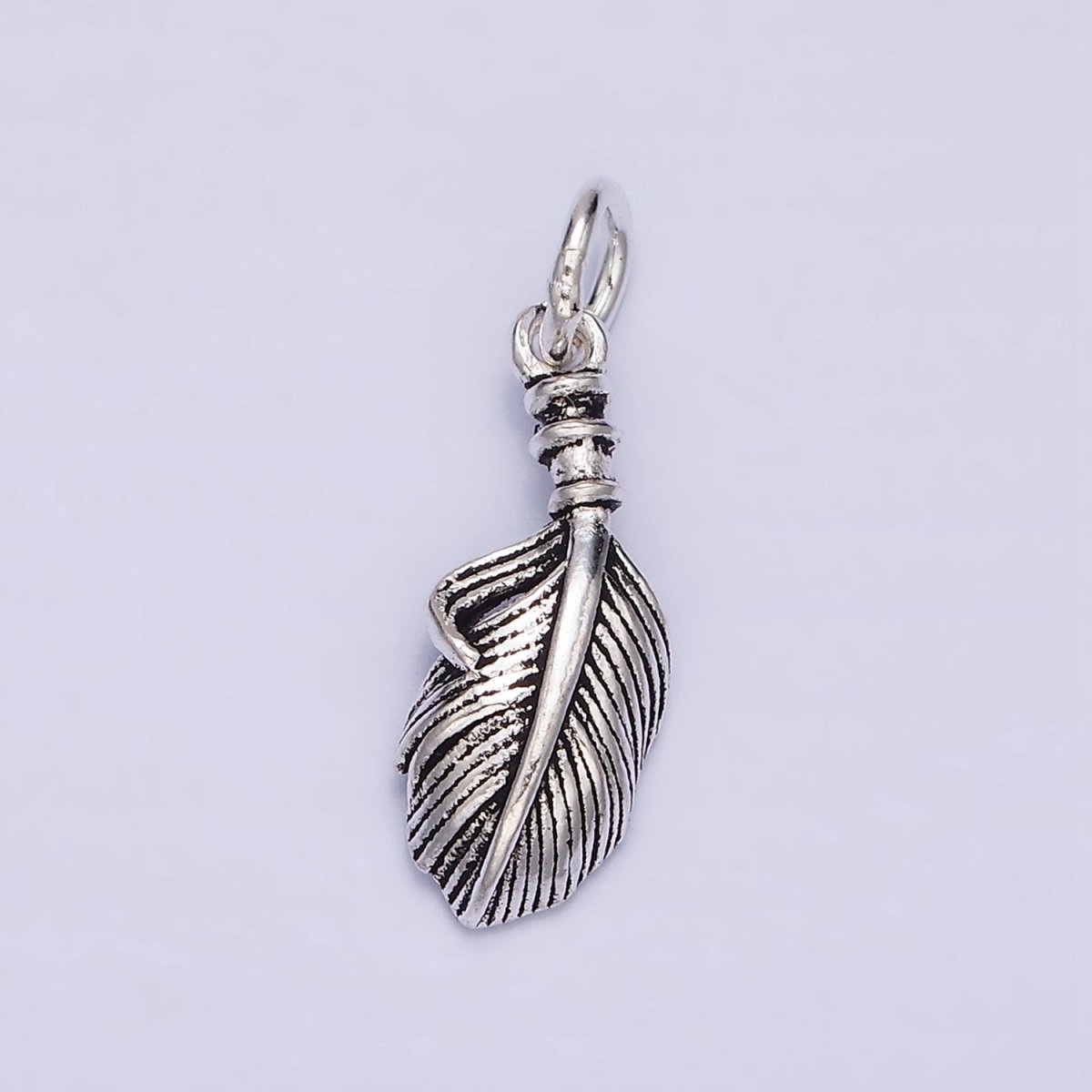 Sterling Silver S925 Curved Line-Textured Natural Long Palm Leaf Charm | SL-286 - DLUXCA