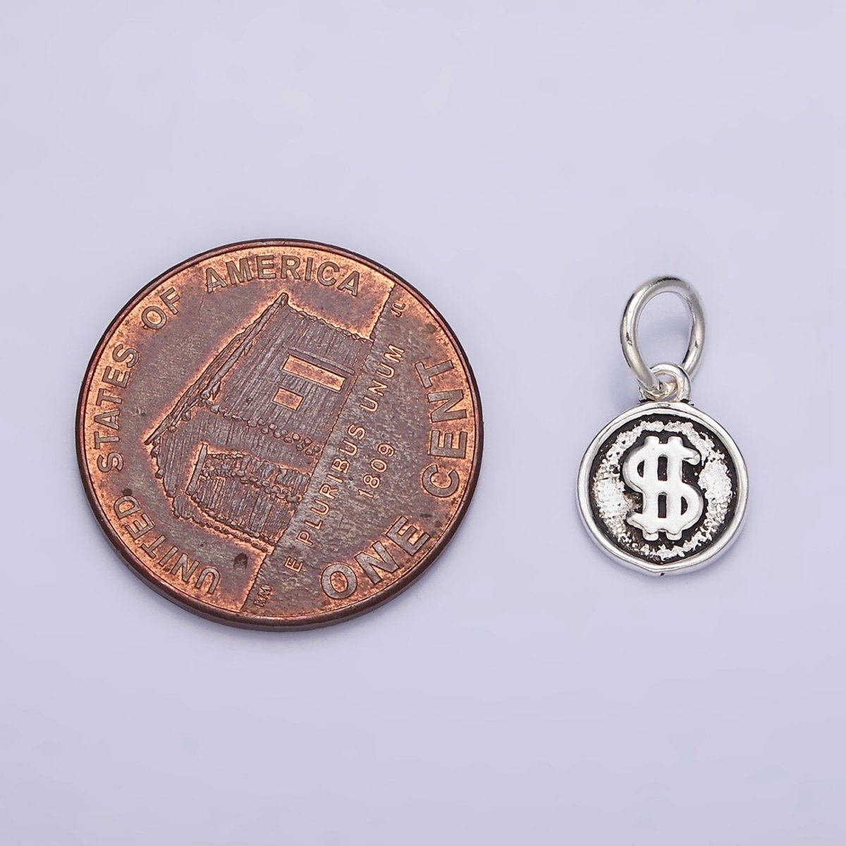 Sterling Silver S925 "$" Dollar Money Currency Symbol Mini Round Charm | SL-270 - DLUXCA